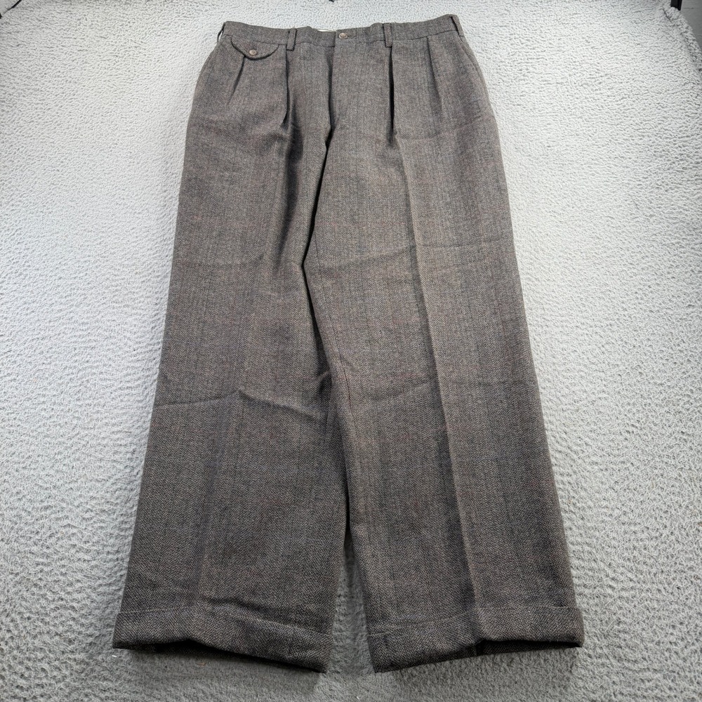 Vintage Polo Ralph Lauren Tweed Pleated Pants Mens 32x29 Brown Wool Made In USA